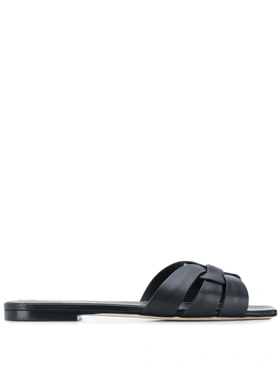 Saint Laurent Tribute 05 Leather Nu Pieds Flat Sandals In Black