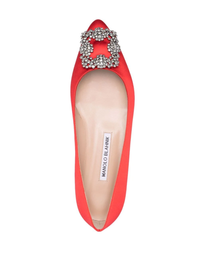 Shop Manolo Blahnik Hangisi Buckle-detail Ballerina Shoes In Rot