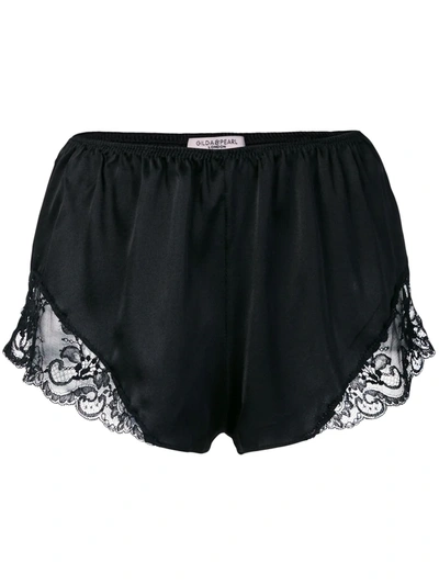 Shop Gilda & Pearl Rita Lace-trimmed Satin Shorts In Black