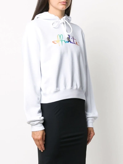 Shop Off-white Rainbow Logo Print Cropped Hoodie In White