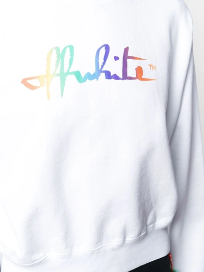 Shop Off-white Rainbow Logo Print Cropped Hoodie In White