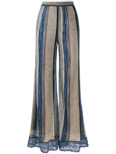 Shop Missoni Stripe Knit Trousers In Blue
