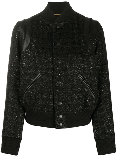 Shop Saint Laurent Sequin-embellished Bomber Jacket In Black
