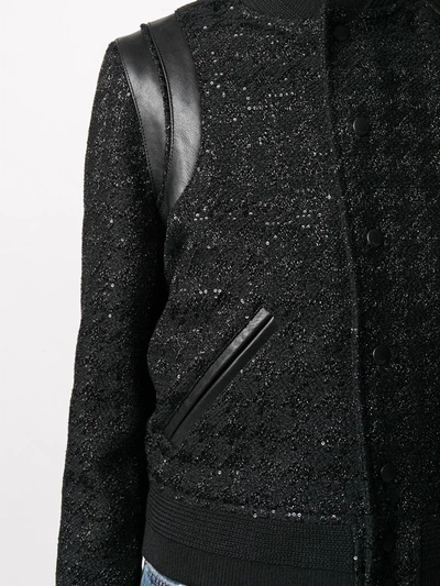 Shop Saint Laurent Sequin-embellished Bomber Jacket In Black