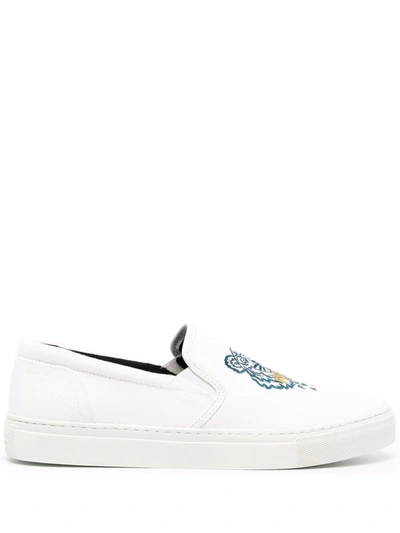 Shop Kenzo Logo Embroidered Sneakers In Weiss