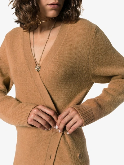 Shop Bottega Veneta Brushed Wrap Long-line Cardigan In Brown