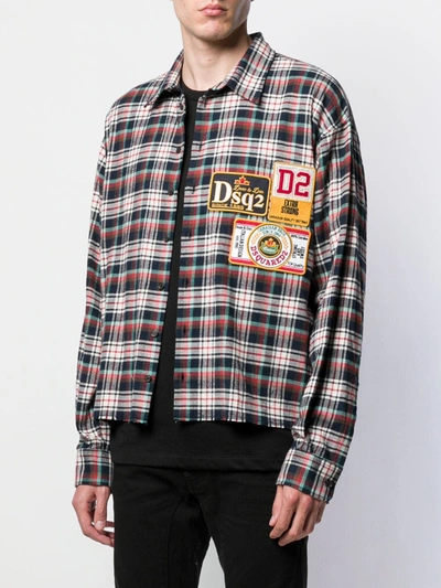 Dsquared2 Plaid Logo Patch Shirt In Blue