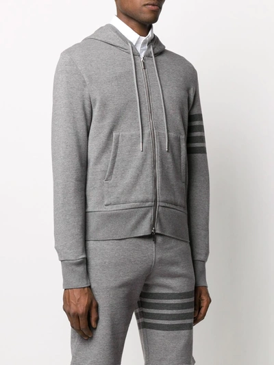 Shop Thom Browne 4-bar Zip-up Loopback-cotton Hoodie In Grey