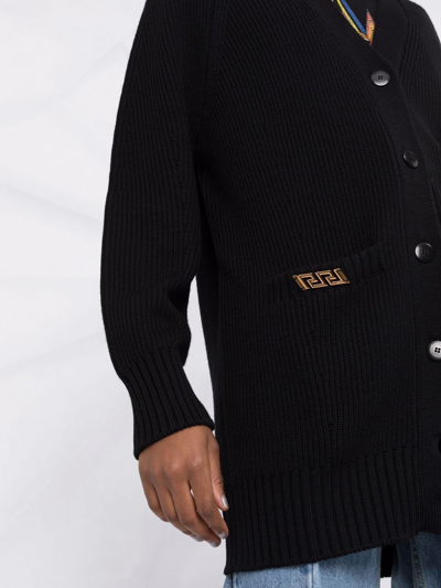 Shop Versace Greca-plaque Wool Cardigan In Schwarz
