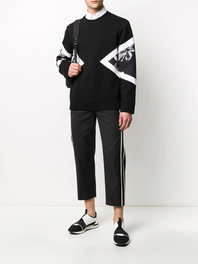 Shop Neil Barrett Contrasting Side Panel Cropped Trousers In Black
