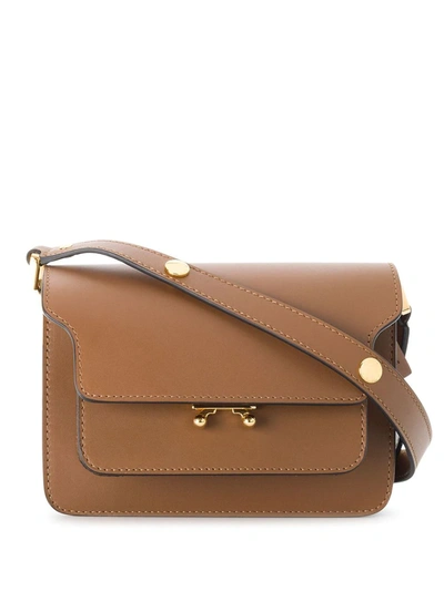 Shop Marni Mini Trunk Shoulder Bag In Brown