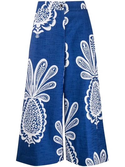 Shop La Doublej Pineapple Print Cropped Trousers In Blue