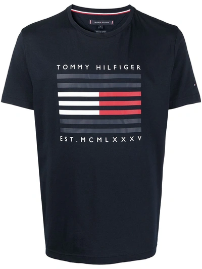Shop Tommy Hilfiger Logo-print Cotton T-shirt In Blue