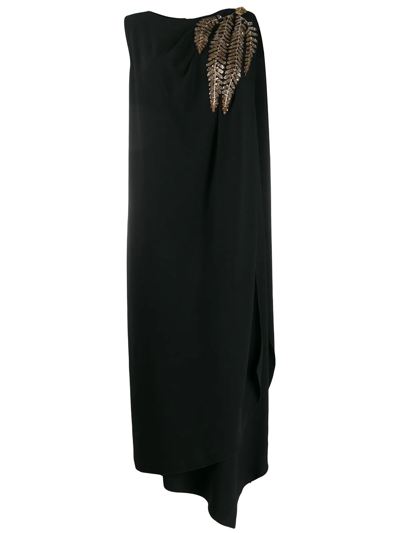 Shop Gucci Sequin-leaf Asymmetric Evening Dress In Black
