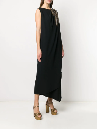 Shop Gucci Sequin-leaf Asymmetric Evening Dress In Black
