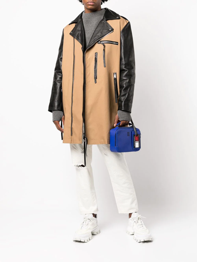 Romeo Hunte Panelled Leather Trench Coat In Braun