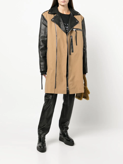 Romeo Hunte Panelled Leather Trench Coat In Braun