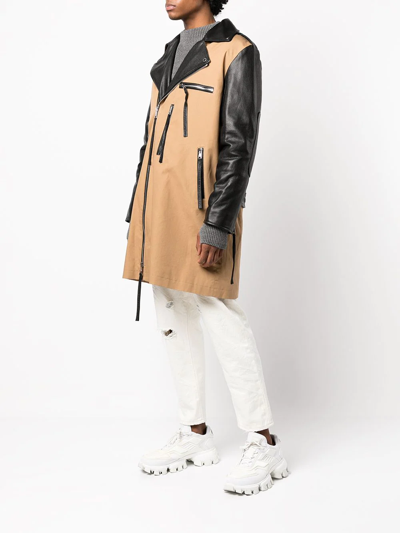 Romeo Hunte Panelled Leather Trench Coat In Braun