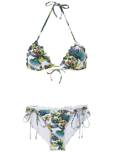 Shop Amir Slama Tropical Pattern Bikini Set In White