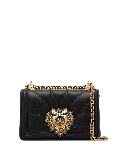 Shop Dolce & Gabbana Micro Devotion Quilted Crossbody Bag In Black