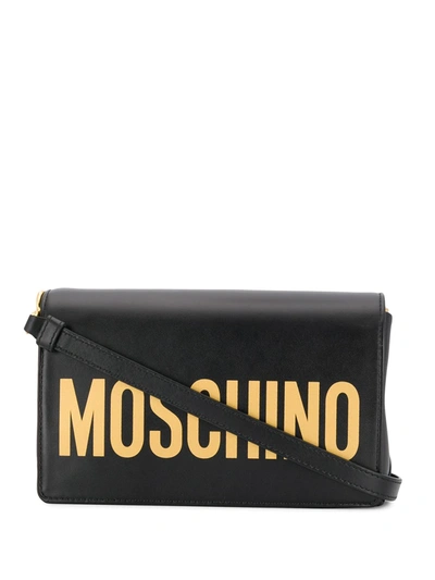 Shop Moschino Logo Flap Shoulder Bag In Black