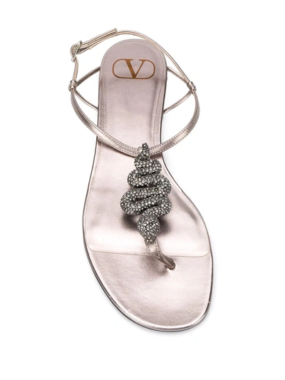 Shop Valentino Serpent Flat Sandals In Silver
