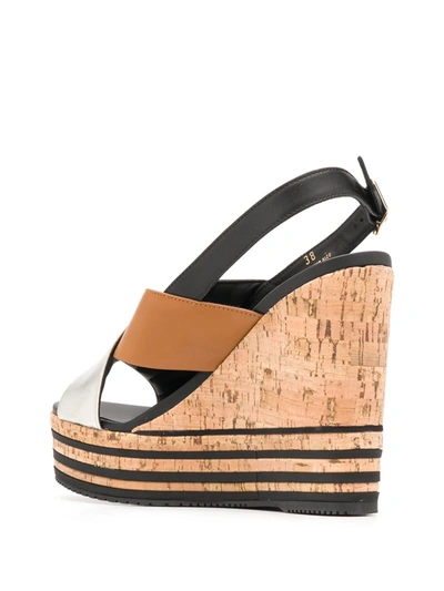 Hogan Wedge Sandals In Black, Beige And Silver In Brown