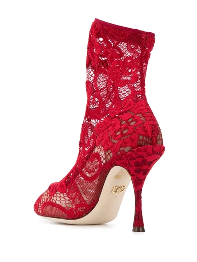 Shop Dolce & Gabbana Sheer Lace Boots In Red