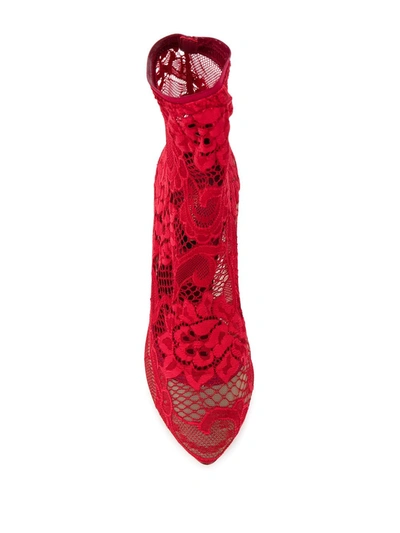 Shop Dolce & Gabbana Sheer Lace Boots In Red