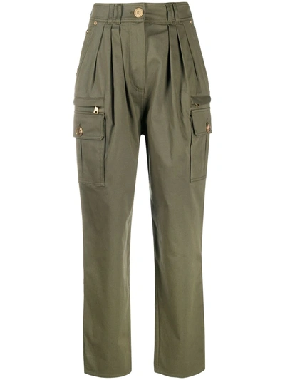 Shop Balmain High-waist Straight-leg Trousers In Green