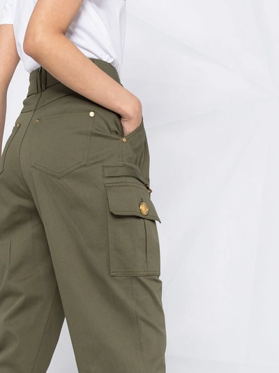 Shop Balmain High-waist Straight-leg Trousers In Green