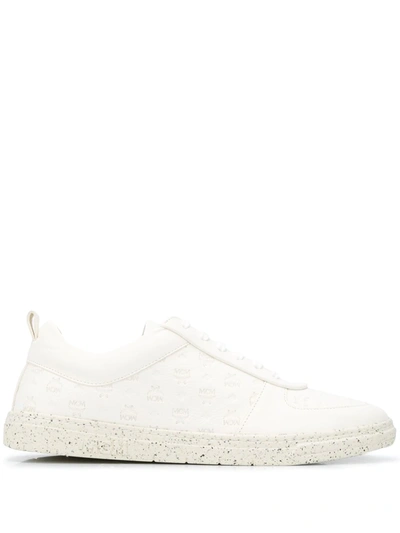 Shop Mcm Logo Debossed Low-top Sneakers In White