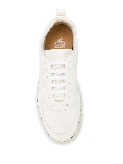 Shop Mcm Logo Debossed Low-top Sneakers In White
