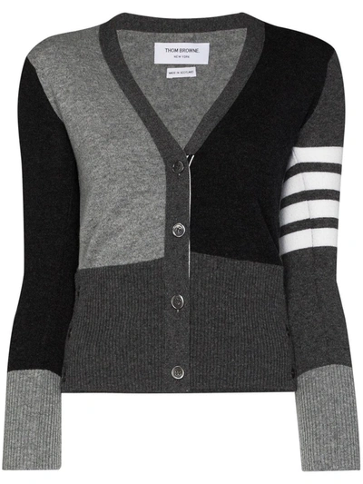 Shop Thom Browne Monochrome Block Cashmere Cardigan In Grey