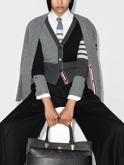 Shop Thom Browne Monochrome Block Cashmere Cardigan In Grey