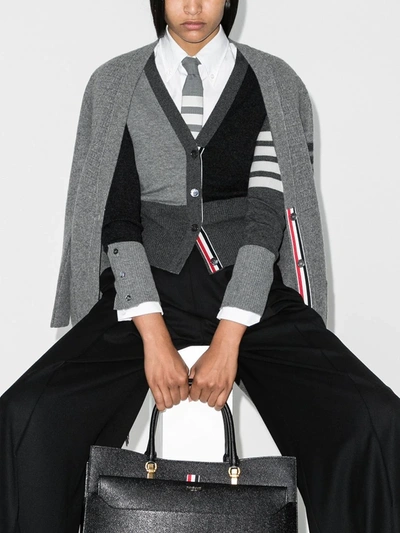 Thom Browne Gray Funmix 4-bar Classic V-neck Cardigan In Grey