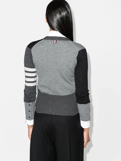 Shop Thom Browne Monochrome Block Cashmere Cardigan In Grey