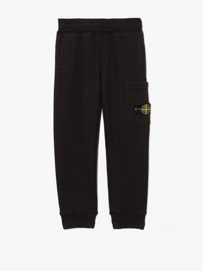 Shop Stone Island Junior Compass-logo Cotton Track Pants In Black