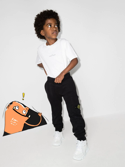 Stone Island Teen Compass-logo Cotton Track Pants In Black