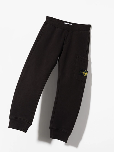 Stone Island Teen Compass-logo Cotton Track Pants In Black