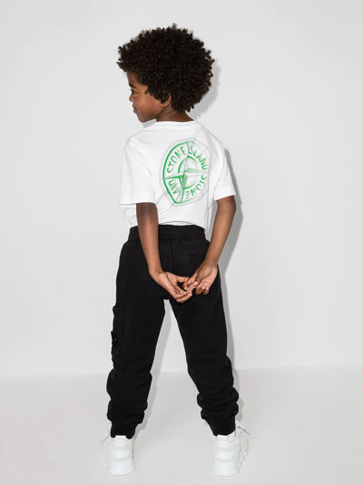 Stone Island Teen Compass-logo Cotton Track Pants In Black