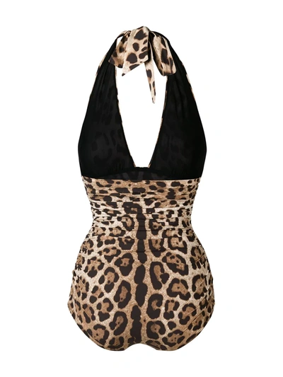 Shop Dolce & Gabbana Reversible Leopard-print Swimsuit In Brown