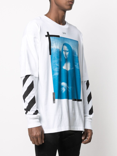 Off-white White Mock Neck Mona Lisa Long Sleeve T-shirt | ModeSens