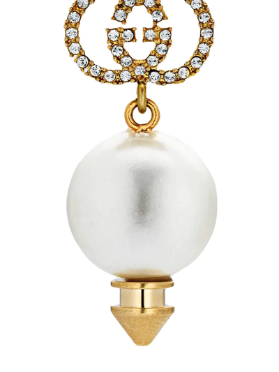 Shop Gucci Interlocking G Faux-pearl Drop Earrings In Gold