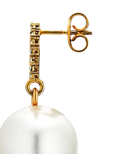Shop Gucci Interlocking G Faux-pearl Drop Earrings In Gold