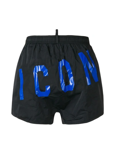 Shop Dsquared2 Icon Slogan Swim Shorts In Black