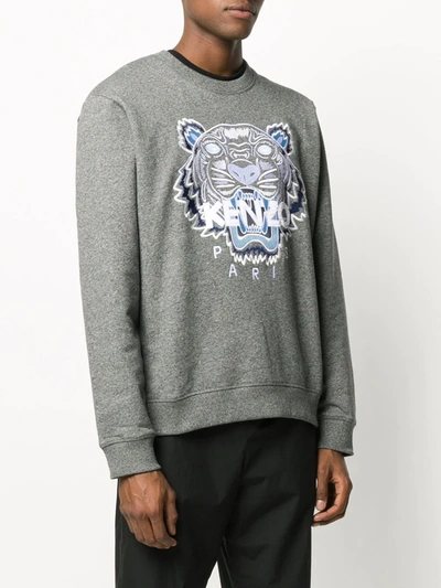 Shop Kenzo Tiger Embroidered Sweatshirt In Grey