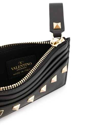 Shop Valentino Rockstud Zipped Leather Cardholder In Black