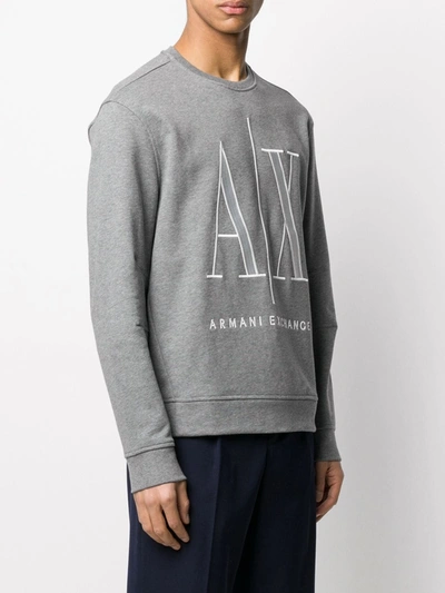 Shop Armani Exchange Crew Neck Logo Embroidered Sweatshirt In Grey