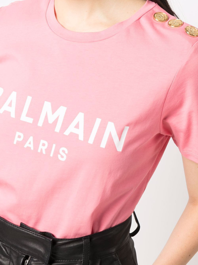 Shop Balmain Logo-print T-shirt In Rosa